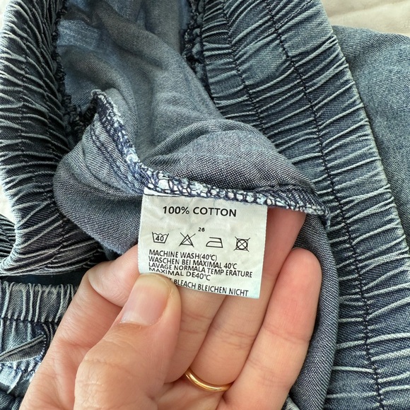 Denim Washed Ruffle Wide-Leg Draw String Pants - Picture 6 of 7